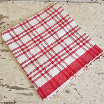 Vintage French Red Check Pattern Linen Napkin
