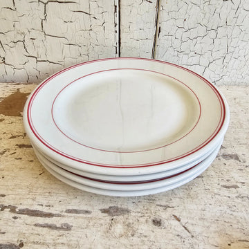 Vintage Cranberry Stripe Ironstone Diner Plates