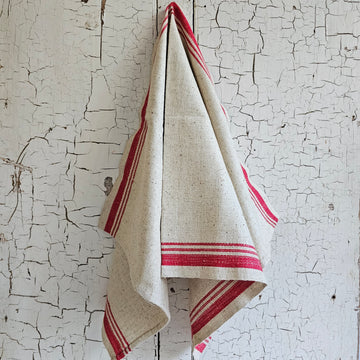 Vintage Natural Red Stripe Linen Dish Towel