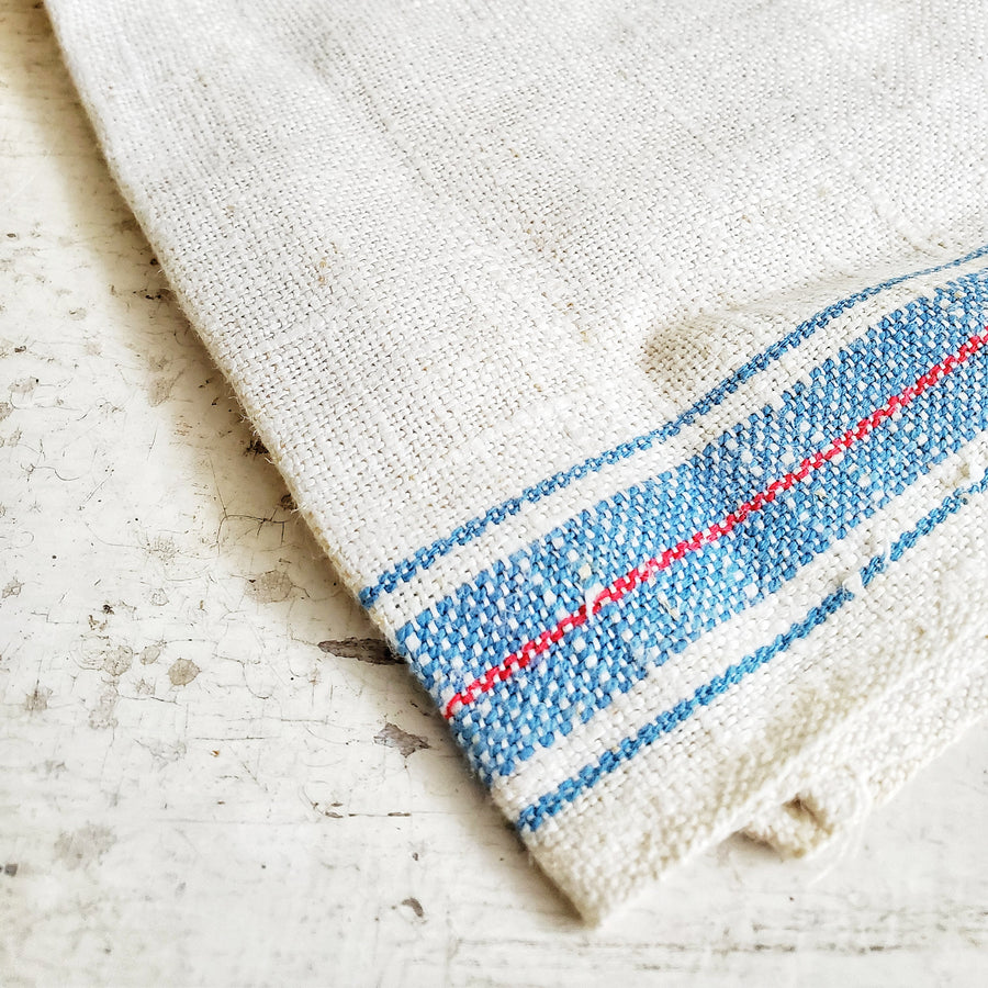 Natural Linen  Blue French Stripe Dish Towel