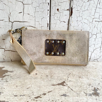 Upcycled LV Logo Shimmer Clutch with Strap