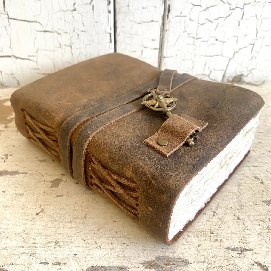 Leather Wrapped Journal with Handmade Paper