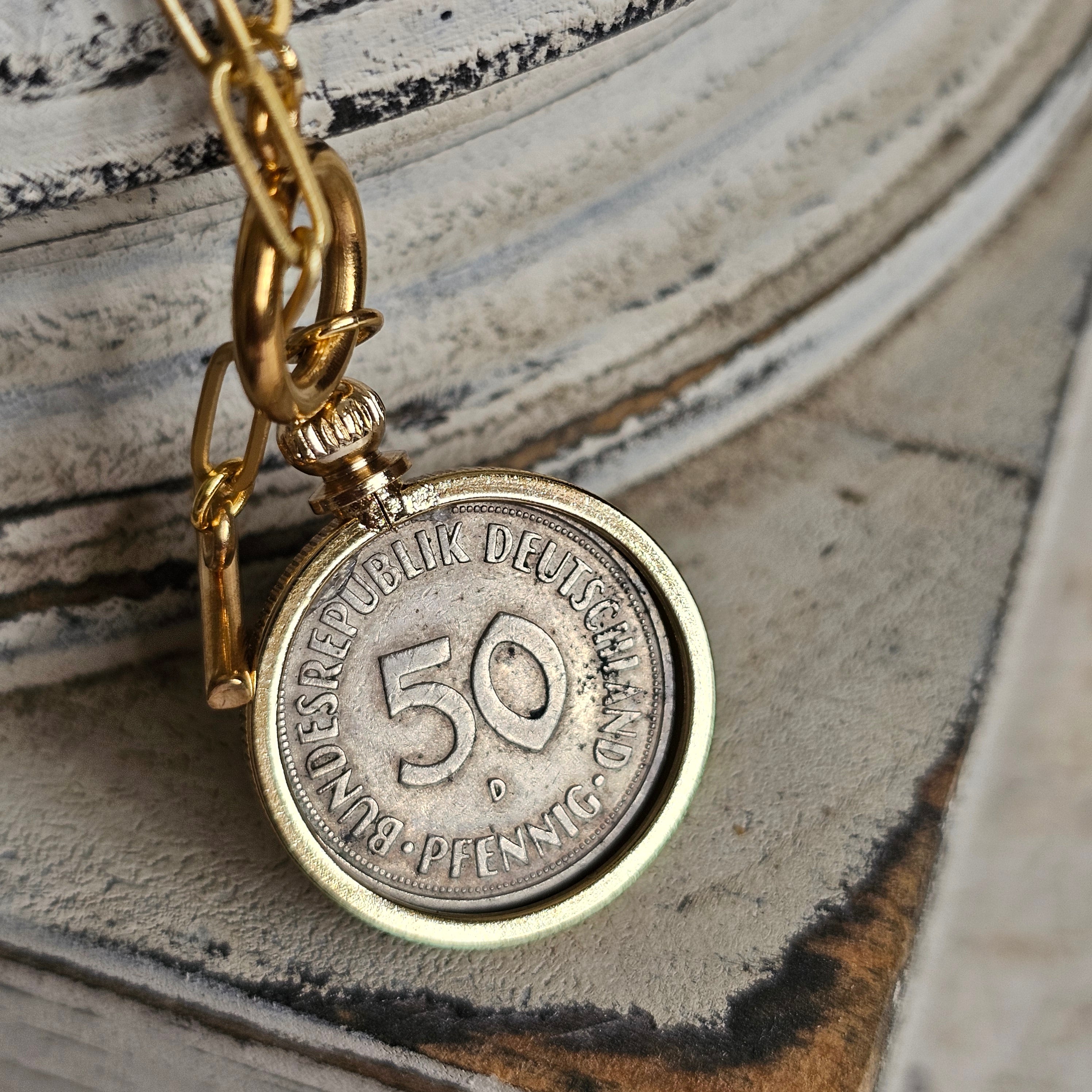 Vintage 1950 German 50 Pfennig Double Sided Coin Necklace – Olde