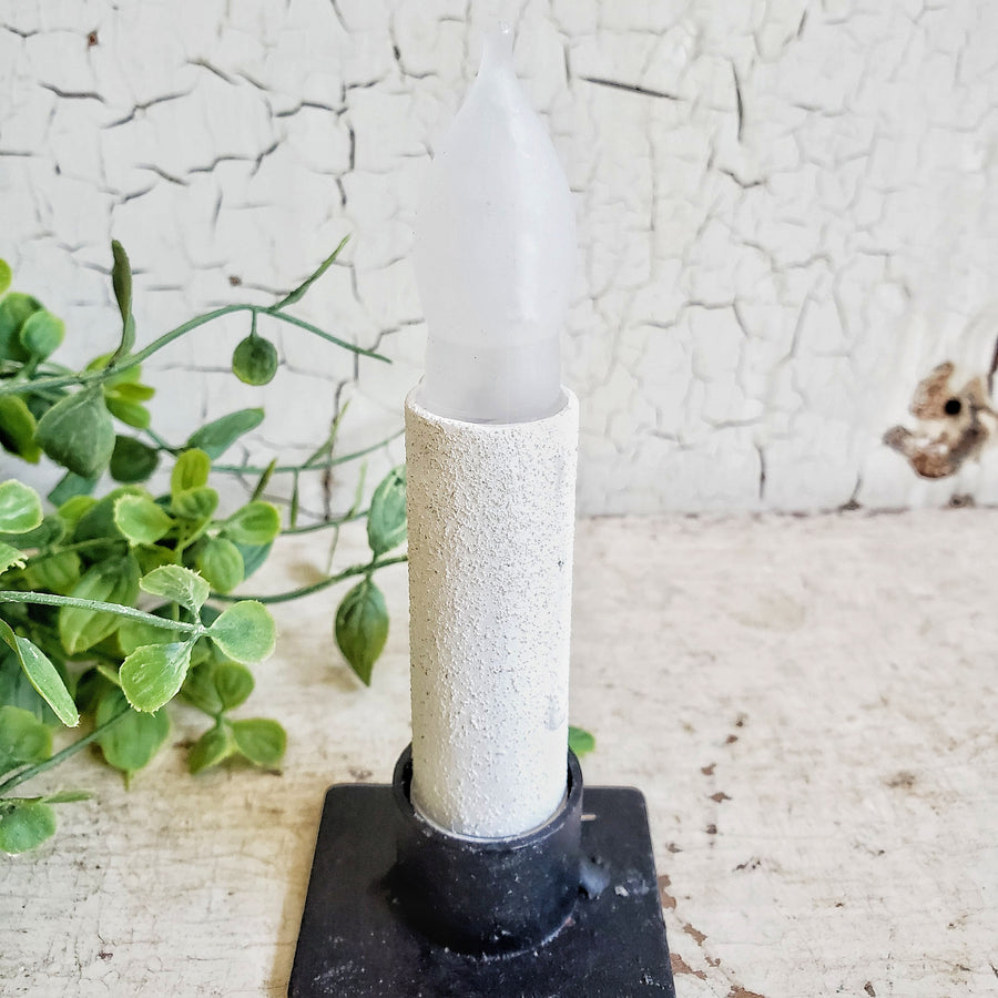 4.5 Inch Tall Battery Operated Farmhouse White Textured Timer Taper
