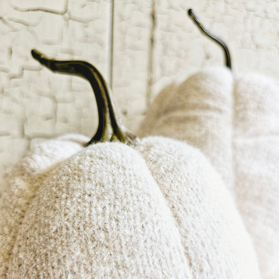 2 piece Large White Knit Pumpkin Set
