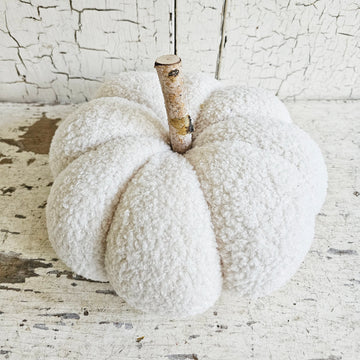 Large  White Knit Pumpkin with Wood Stem