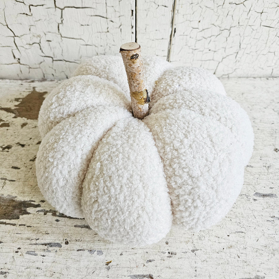 Large  White Knit Pumpkin with Wood Stem