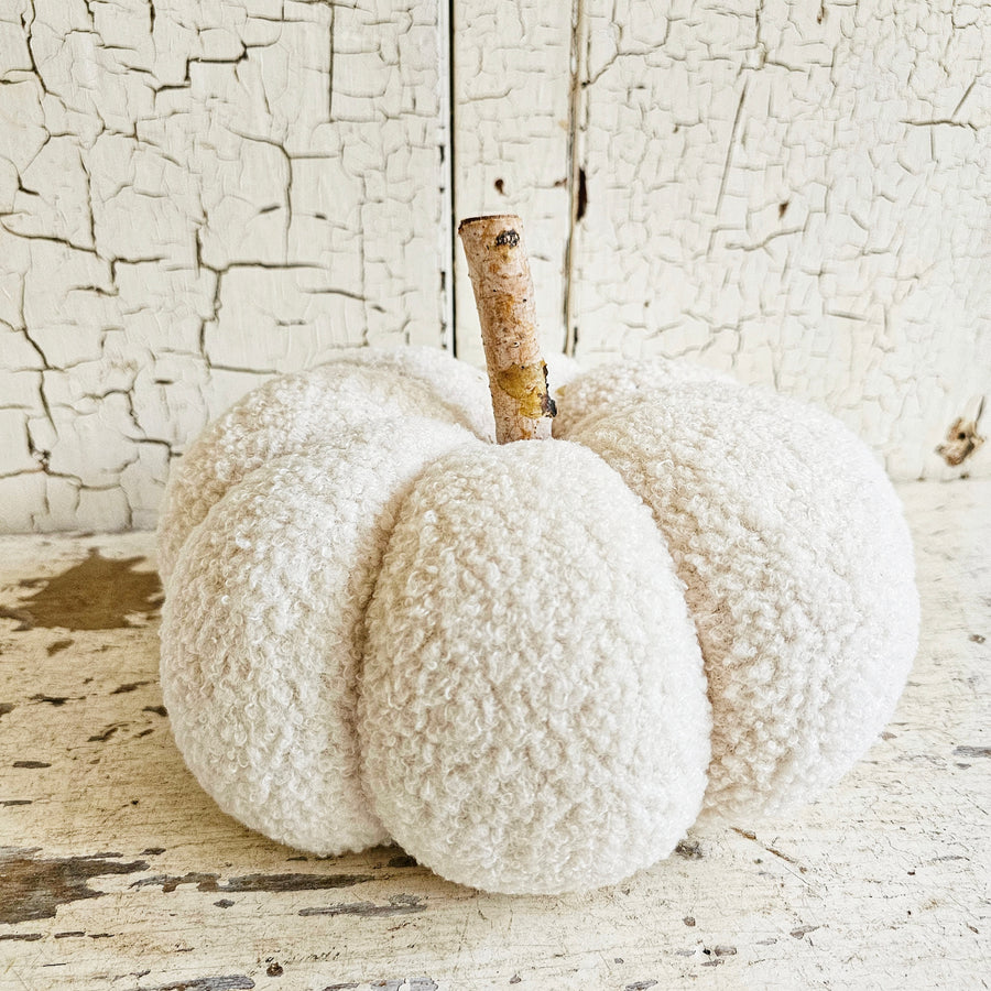 Large  White Knit Pumpkin with Wood Stem