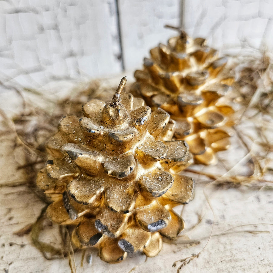 Pair of Vintage Gold Pinecone Candles