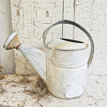 Vintage Chippy White Metal Watering Can