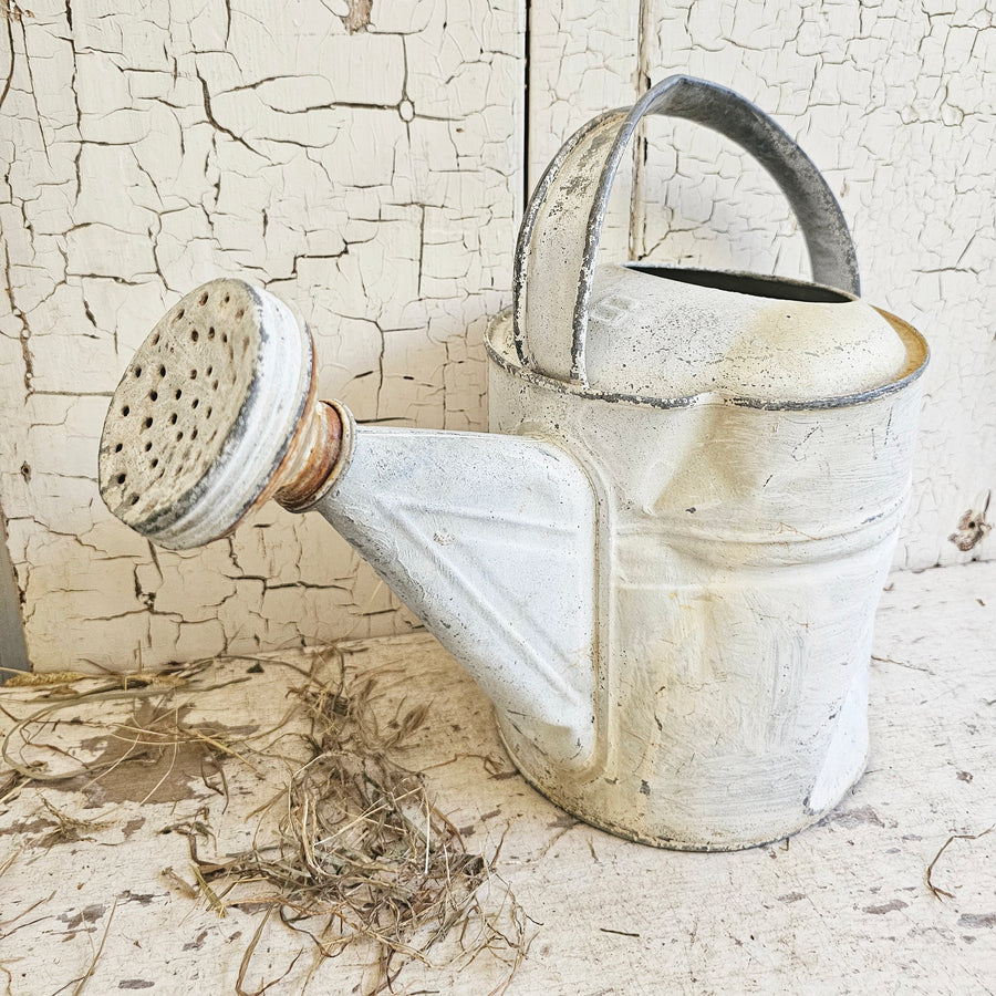 Vintage Chippy White Metal Watering Can