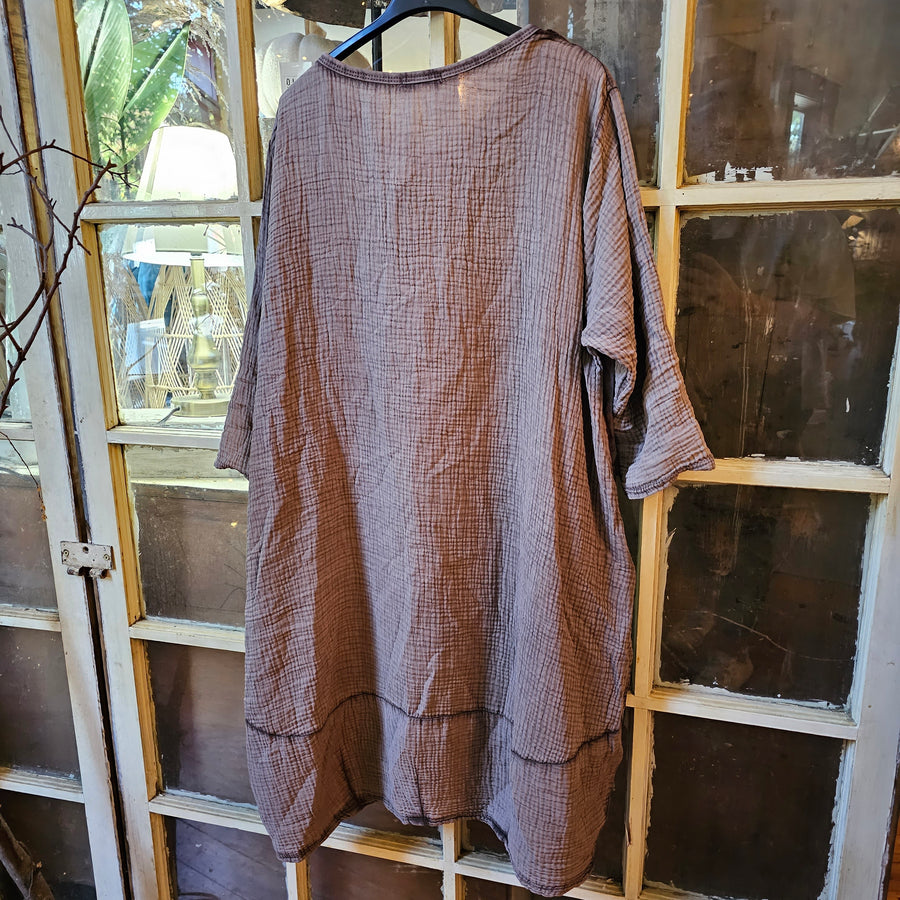 Washed Cotton and Gauze Tunic -Cocoa