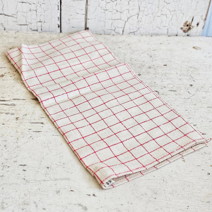 Vintage French Red Check Pattern Linen Dish Towel