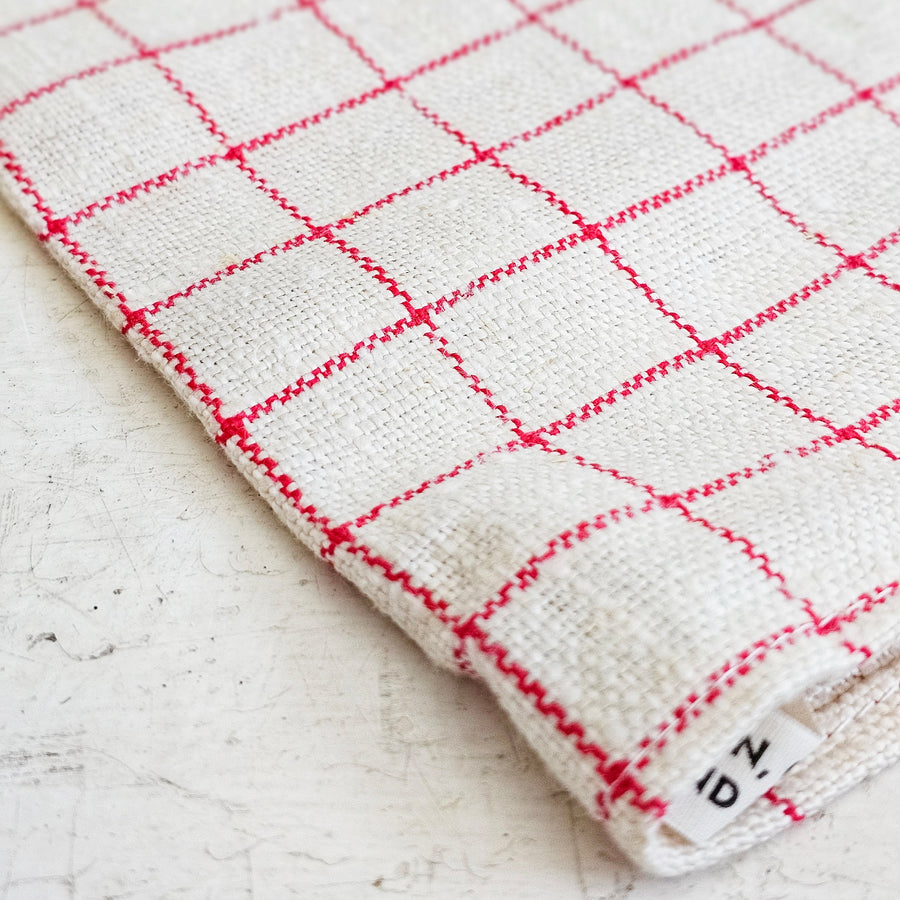 Vintage French Red Check Pattern Linen Dish Towel