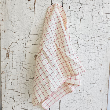 Vintage French Red Check Pattern Linen Dish Towel