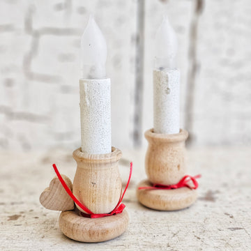 Pair of Vintage Wood Candlesticks with Candles