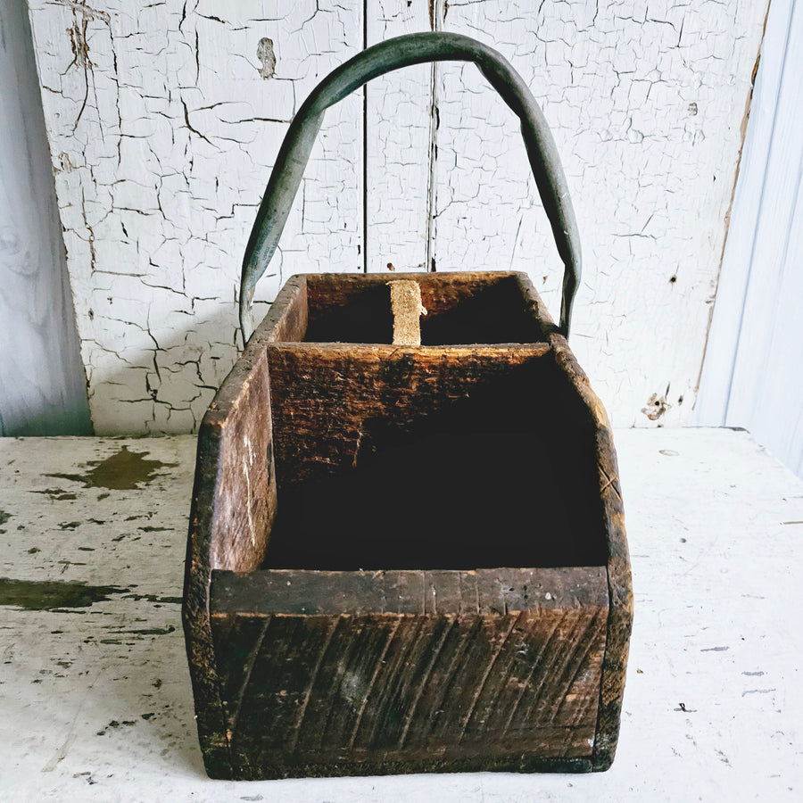 Vintage Handmade Wood Divided Tote with Handle