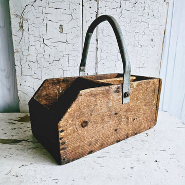 Vintage Handmade Wood Divided Tote with Handle