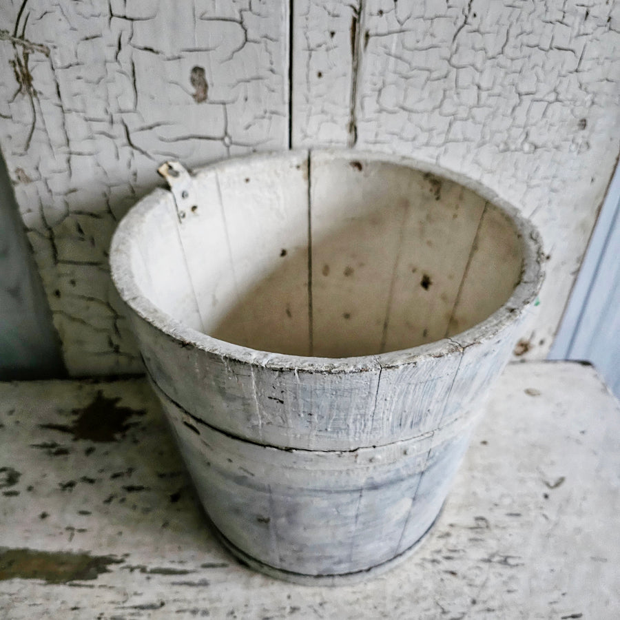 Antique Chippy White Wood Bucket