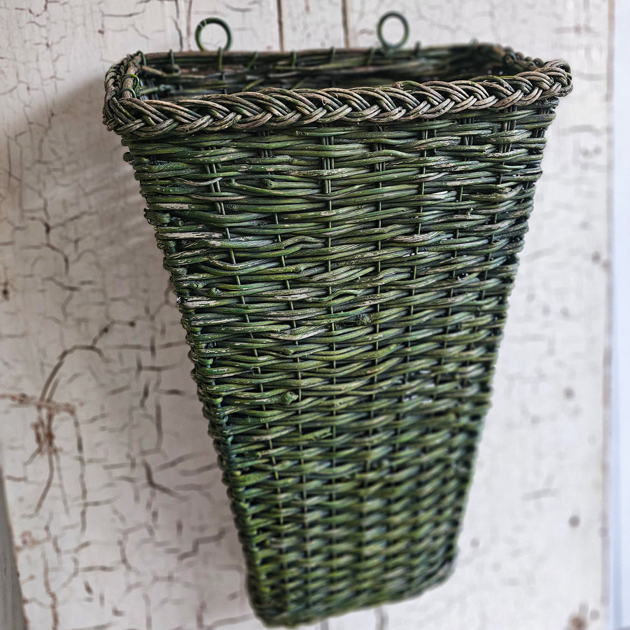 Tall Vintage Green Wicker Basket Olde Tyme Marketplace