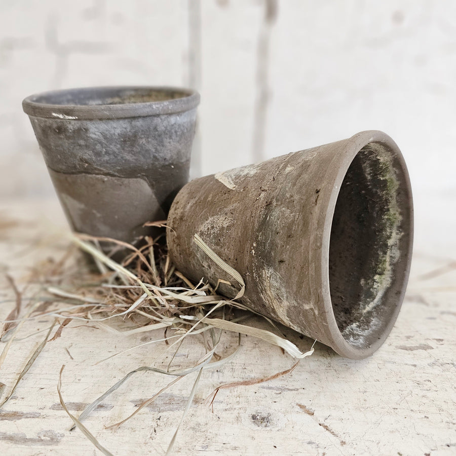 Pair of Vintage French Gray Flower Pots