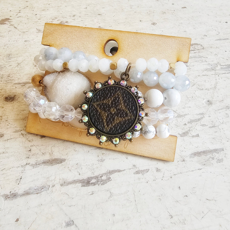 Upcycled LV Logo Stretch Bracelet Stack