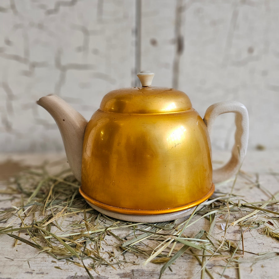 Vintage Ironstone Tea Pot with Copper Cozy