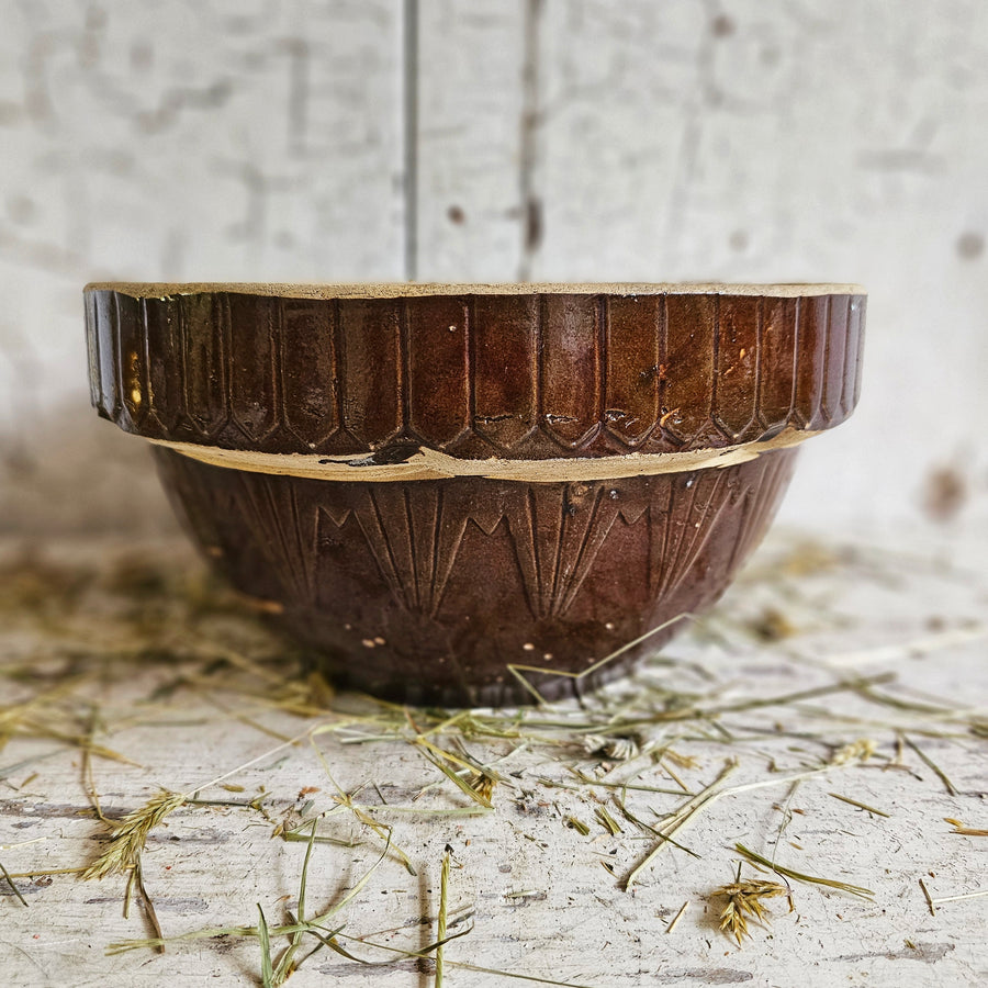 Vintage Picket Fence Stoneware Mixing Bowl