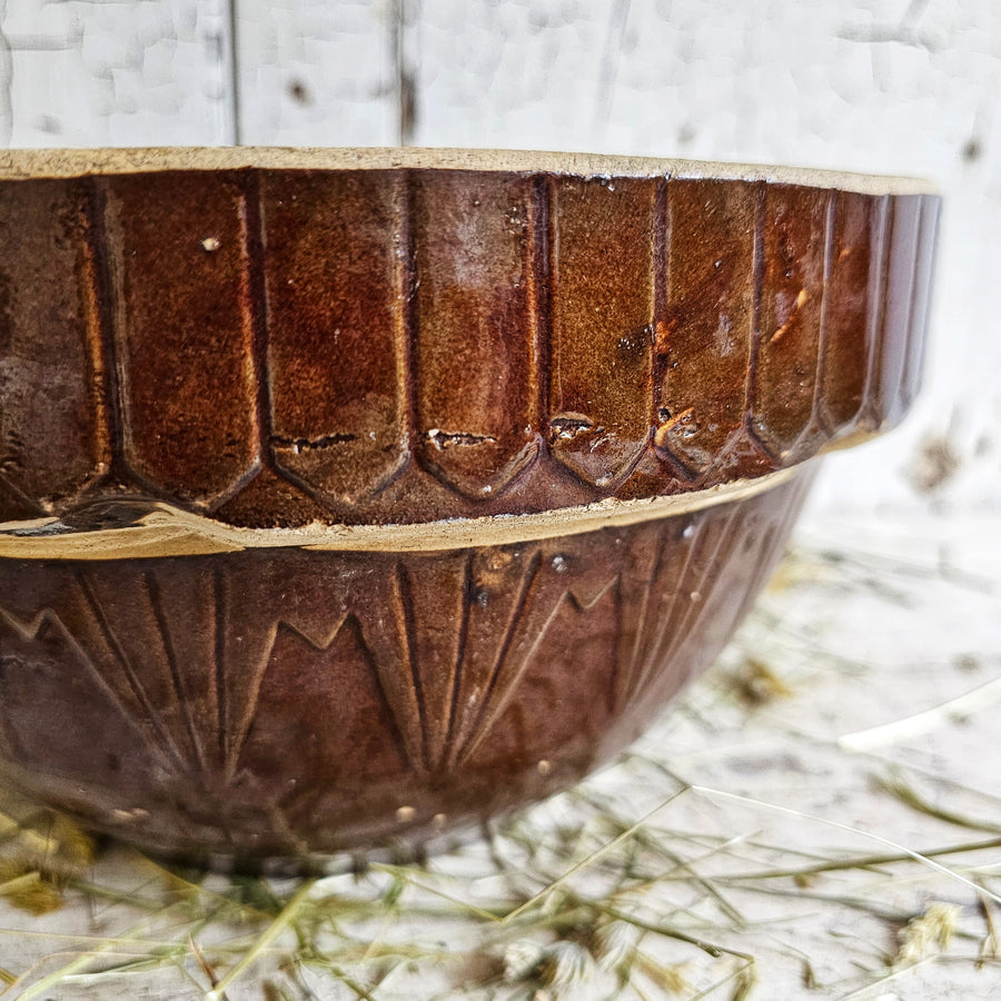 Vintage Picket Fence Stoneware Mixing Bowl