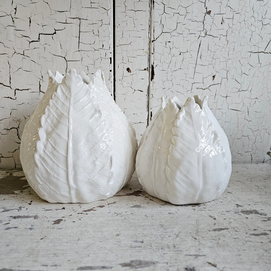 Sm. White Cabbage Leaf Vase