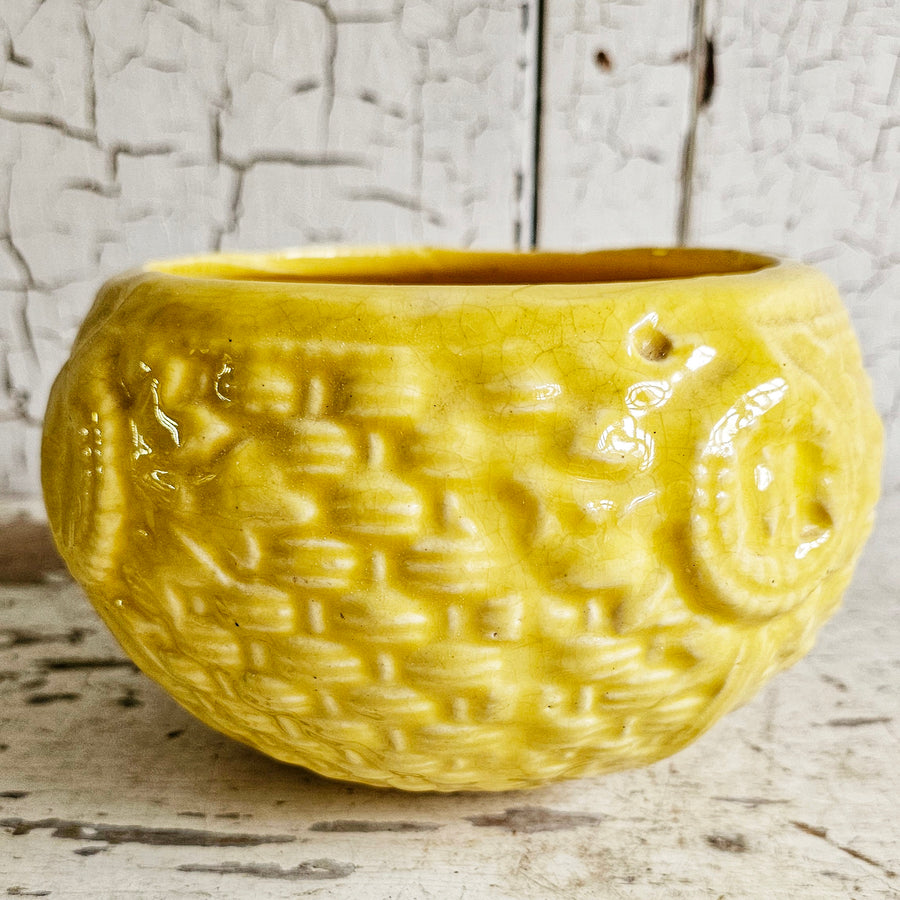 Vintage Yellow McCoy Basketweave Planter
