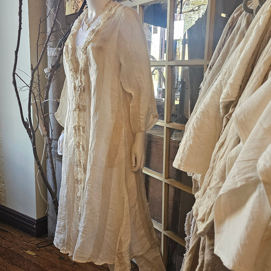 Linen Wide Stripe Long Jacket / Duster Sm/Med