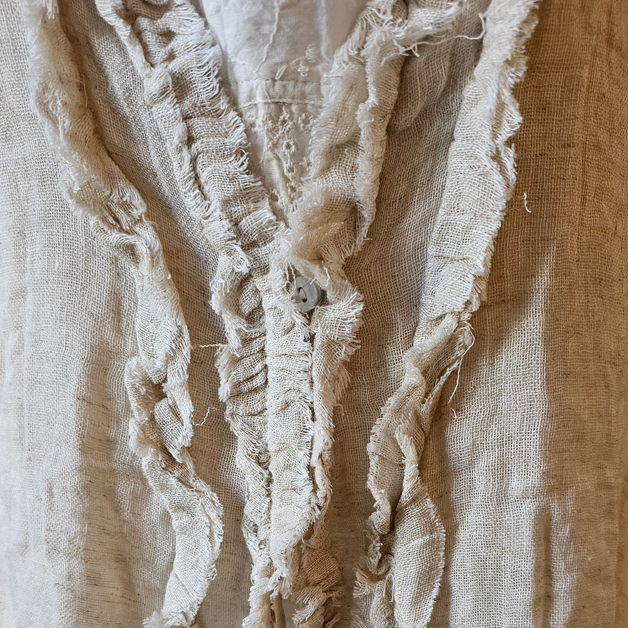 Natural Linen Ruffle Long Jacket / Duster Sm/Med