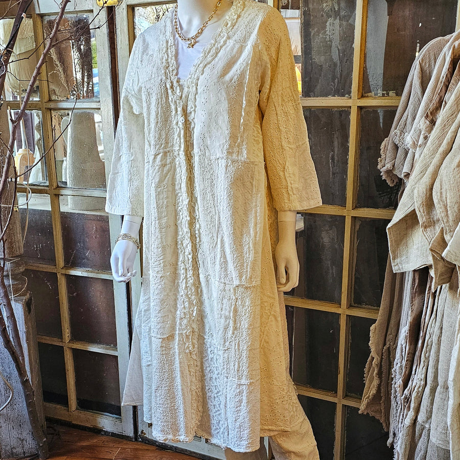 Eyelet Ruffle Long Jacket / Duster  SM/MED