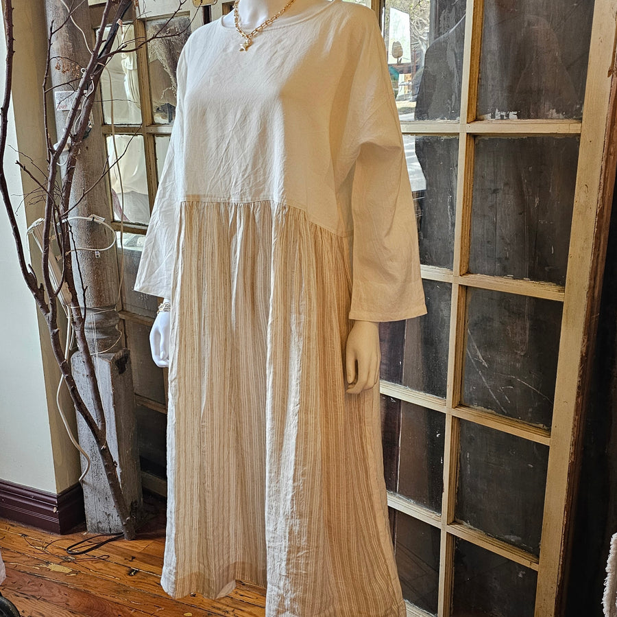 Natural Linen and Ticking Stripe Dress   LG/XL