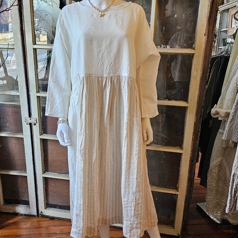 Natural Linen and Ticking Stripe Dress   LG/XL