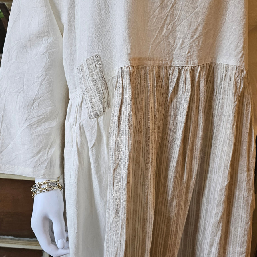Natural Linen and Ticking Stripe Dress   LG/XL