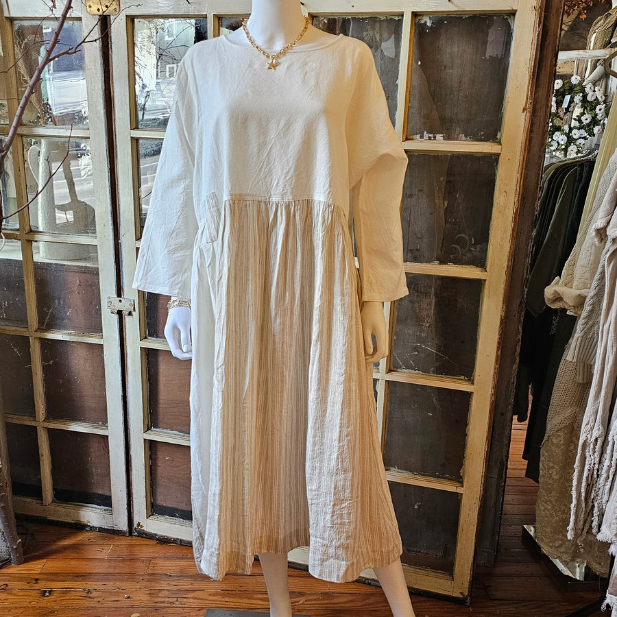 Natural Linen and Ticking Stripe Dress   LG/XL