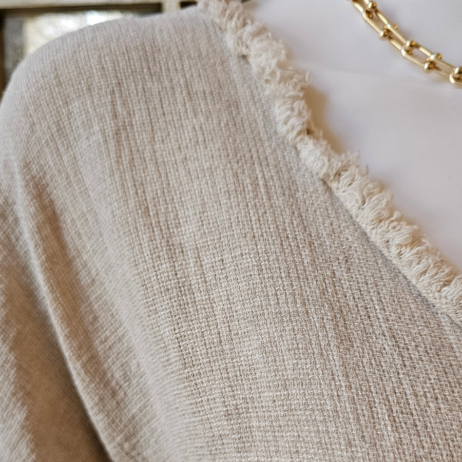 Natural Linen Dress  with Fringe ONE SIZE
