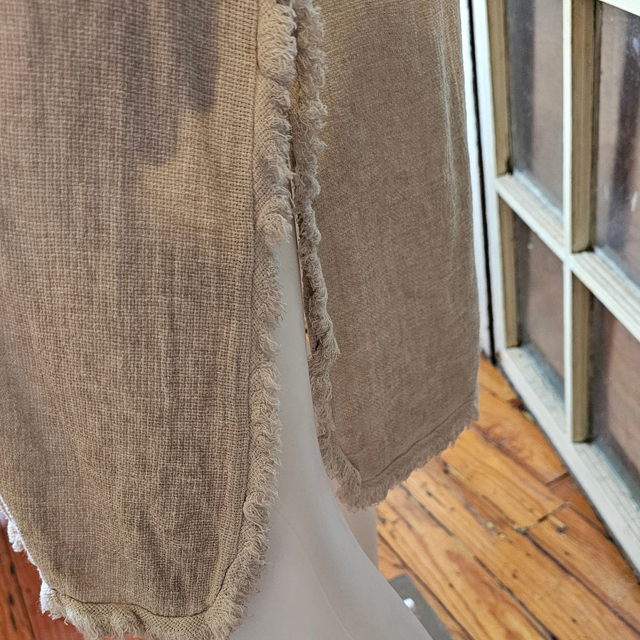 Natural Linen Dress  with Fringe ONE SIZE
