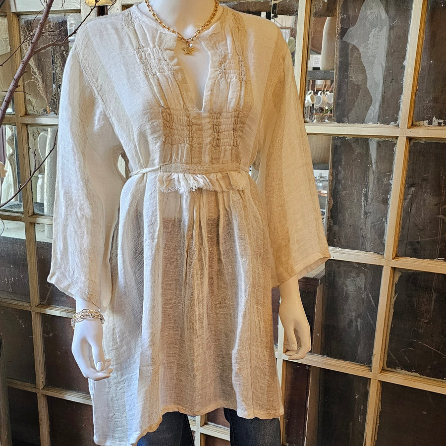 Linen Wide Stripe Tunic ONE SIZE
