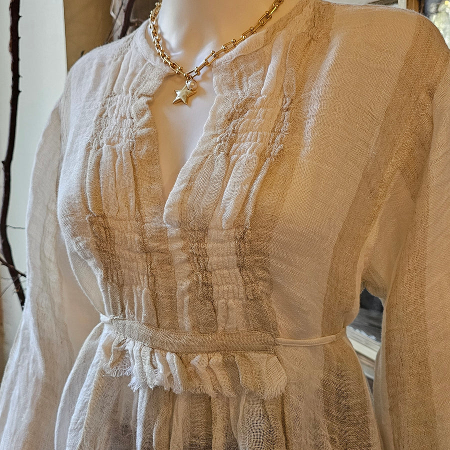 Linen Wide Stripe Tunic ONE SIZE