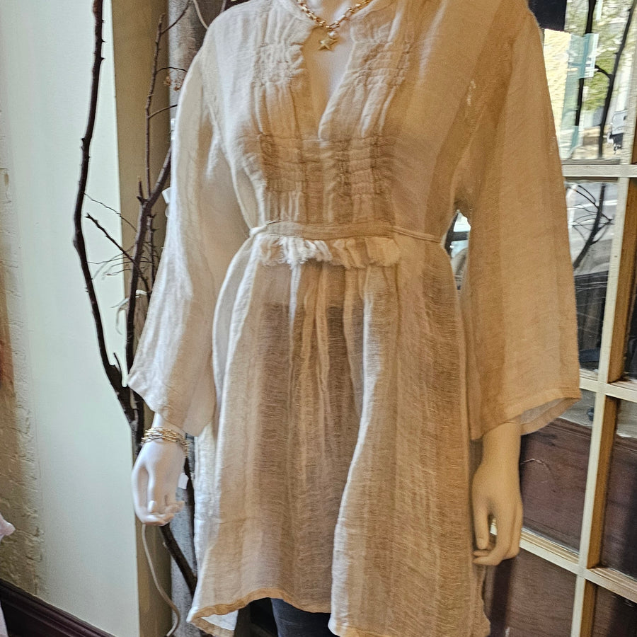 Linen Wide Stripe Tunic ONE SIZE