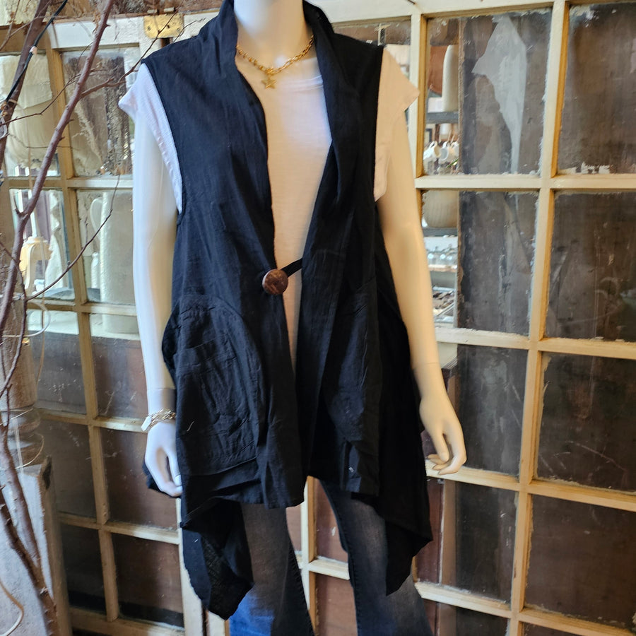 Linen Black Vest ONE SIZE