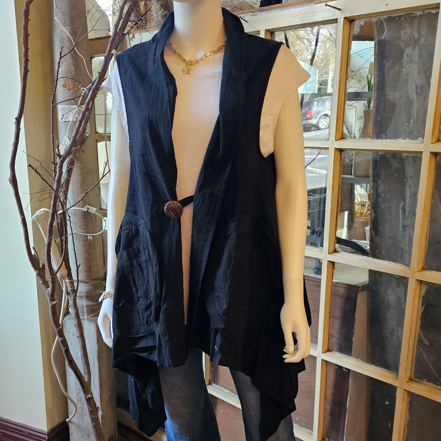 Linen Black Vest ONE SIZE