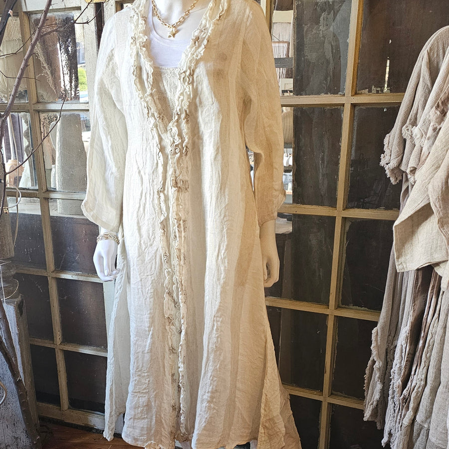 Linen Wide Stripe Long Jacket / Duster Sm/Med