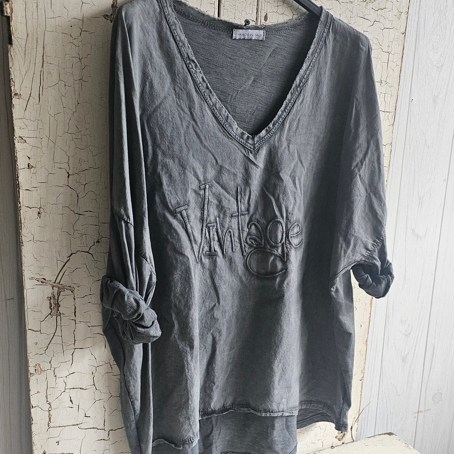 Washed Cotton VINTAGE top -Charcoal