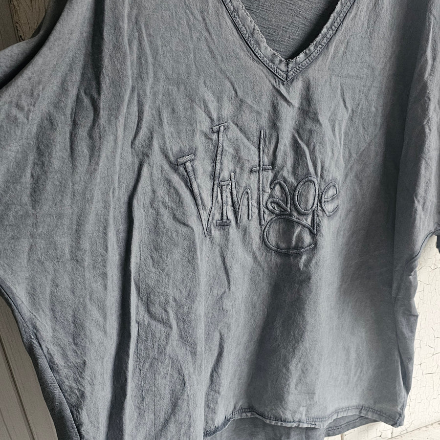 Washed Cotton VINTAGE top -Charcoal