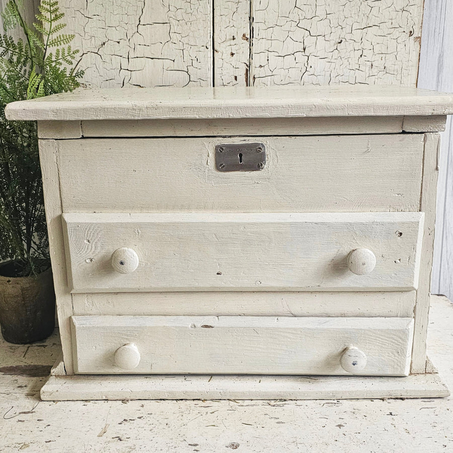 Vintage Handmade WOOD TWO DRAWER CABINET