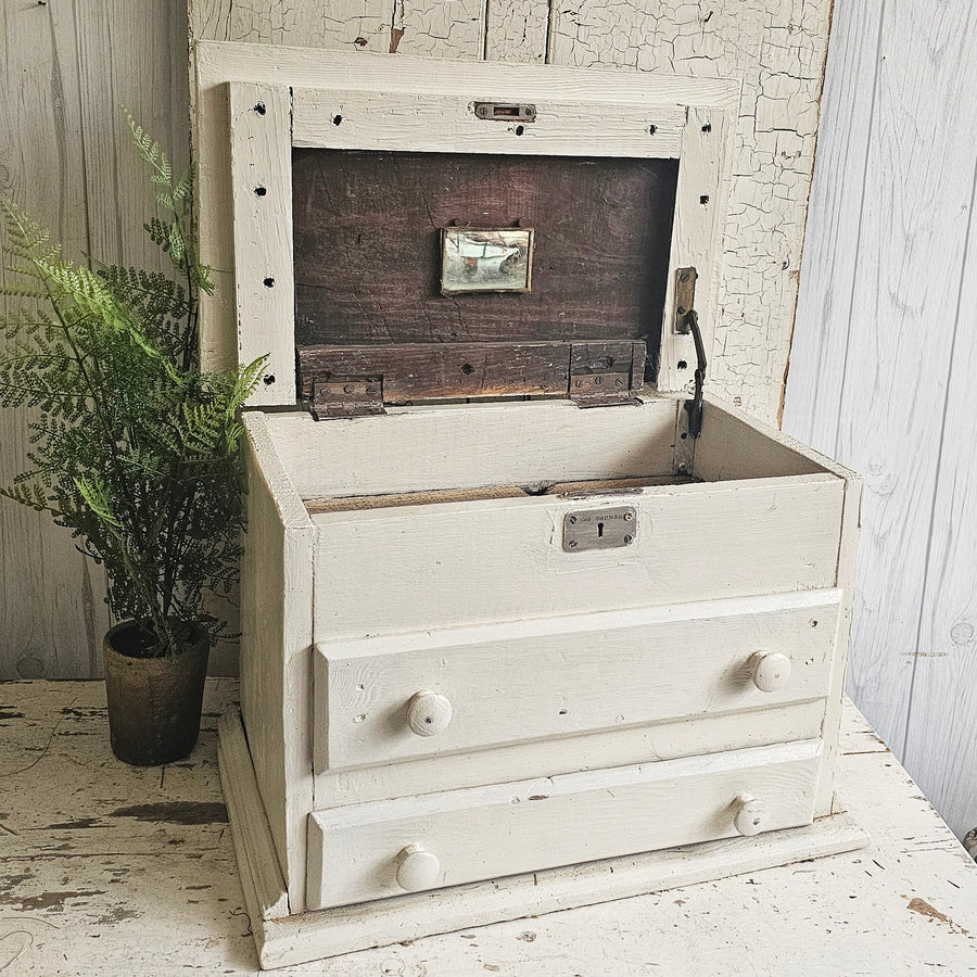 Vintage Handmade WOOD TWO DRAWER CABINET